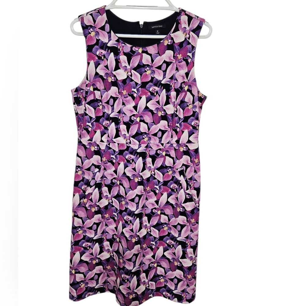 Lands' End Purple Sheath‎ Pencil Dress with Floral Print